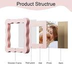 4x4 Picture Frame with Mat for 3x3, Wavy Edge Wooden Real Glass Photo Frame for - Image 5