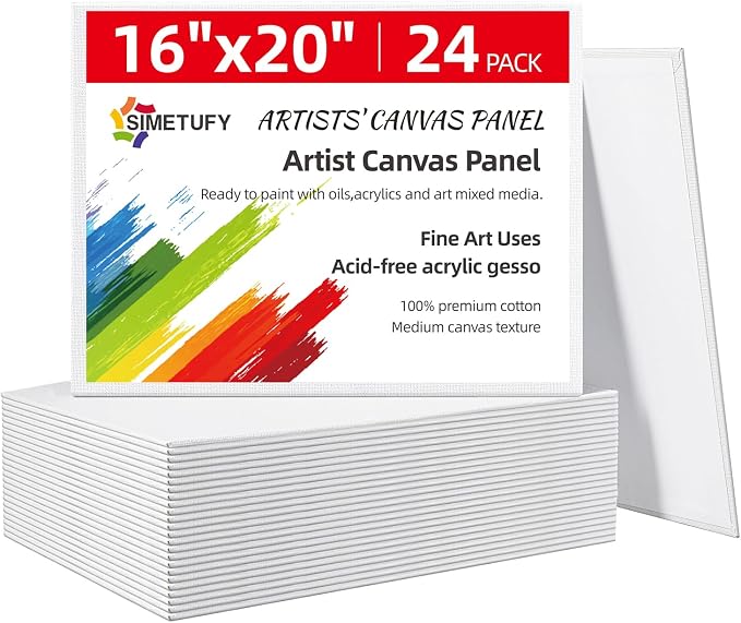 Simetufy 16x20inch 24 Pack Large Painting Canvas Boards Flat Canvas Panels | by Simetufy