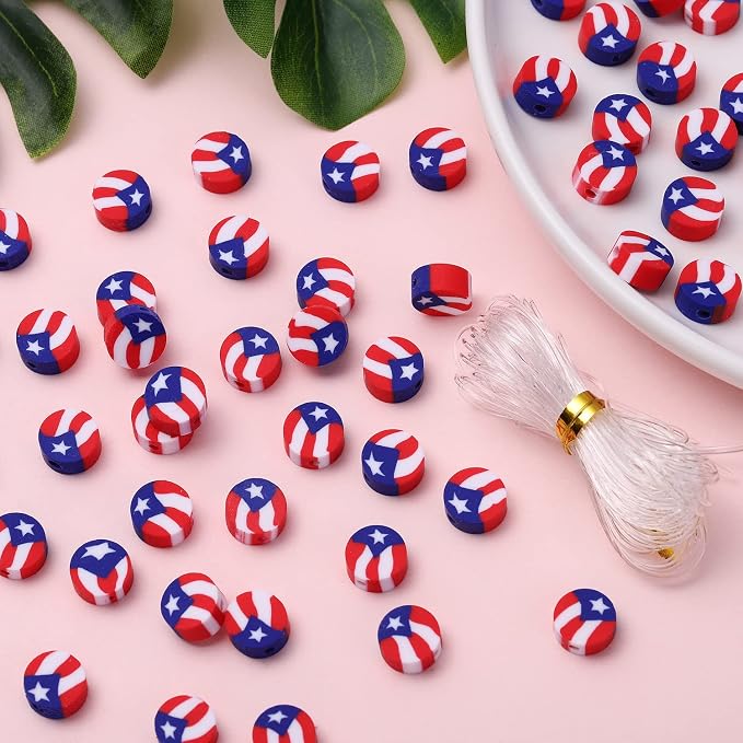 100pcs Flag Clay Beads for Jewelry Making, Polymer Clay Spacer Beads for DIY by LUBINGSHINE