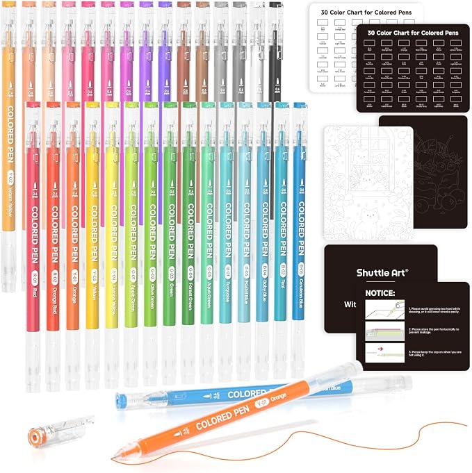 Shuttle Art 30 Colors Cute Journal Pens 0.6mm Fine Point Colored Gel Pens by ShuttleArt