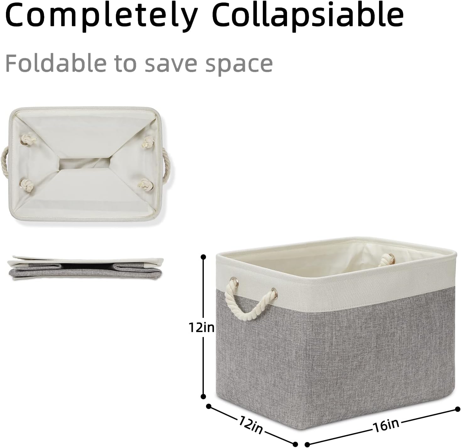 DULLEMELO Storage Baskets for Organizing 16x12x12 Large Fabric Storage Bins Baskets Set of 2 Collapsible Decorative Storage Boxes for Shelves Closets Nursery Toy Clothes (White And Grey)