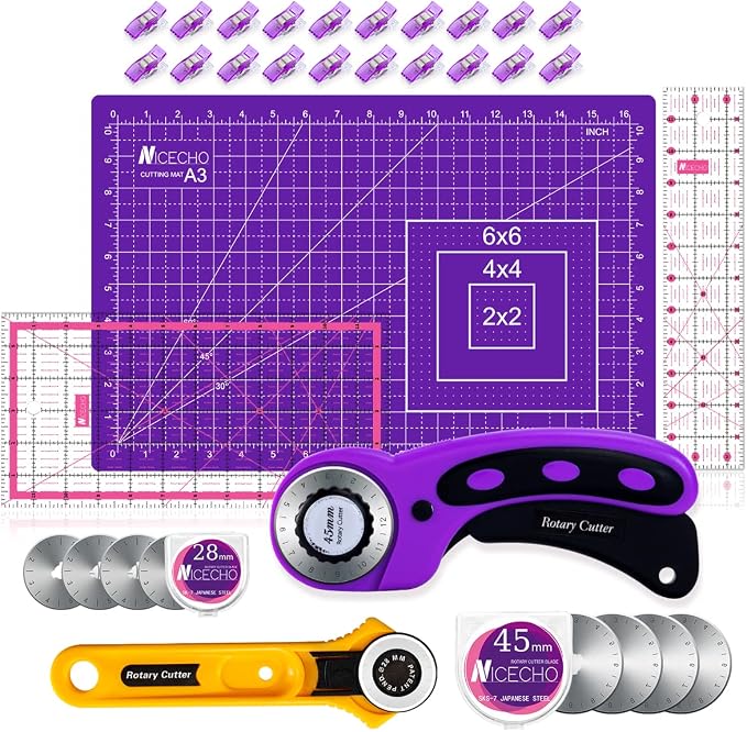 Rotary Cutter Set, Nicecho Sewing Quilting Supplies, 45mm & 28 mm Fabric Cutters by Nicecho