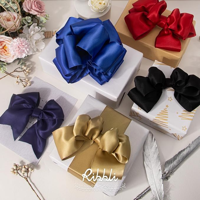 Ribbli Royal Blue Double Faced Satin Wired Ribbon 2.5 Inch Blue Christmas Ribbon - Image 4