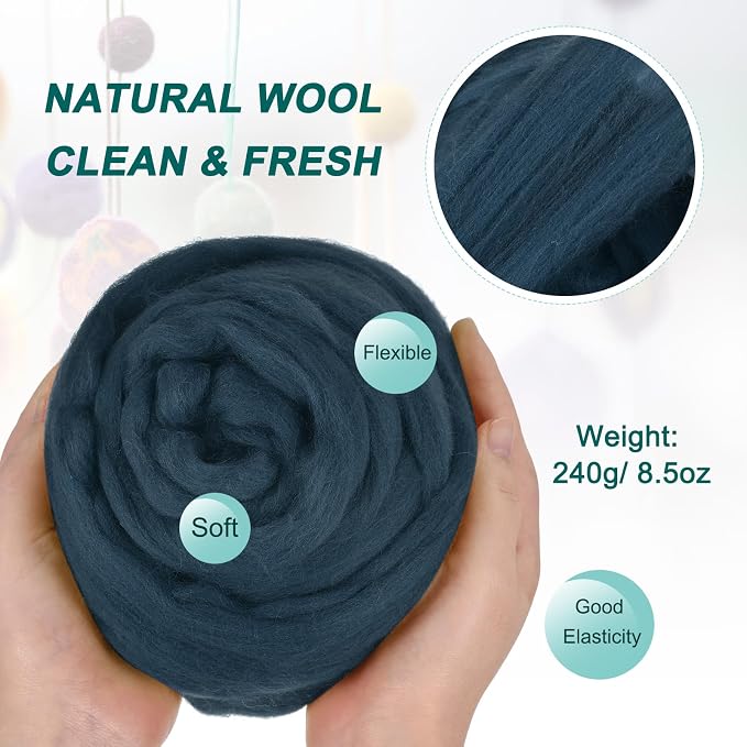 uxcell Needle Felting Wool, 8.5 Oz Nature Fibre Wool Yarn Roving - Image 2