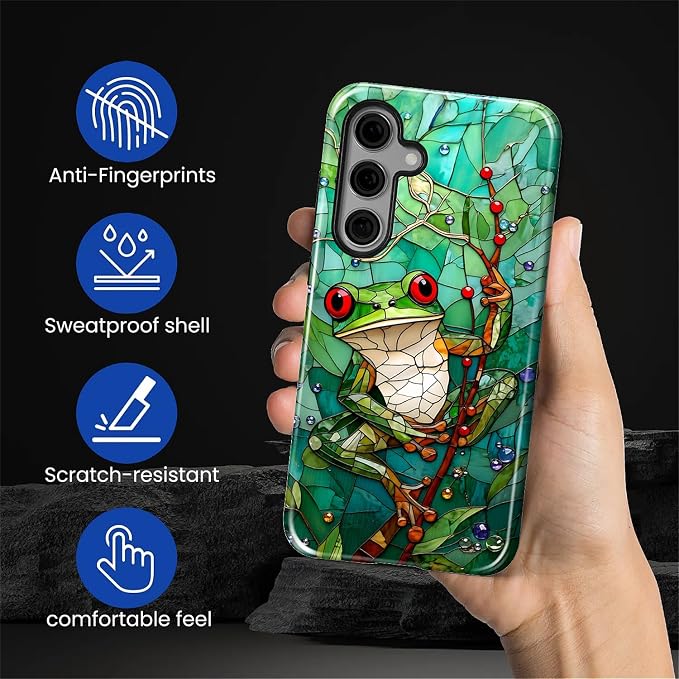 for Samsung Galaxy S25 FE Case, Frog Stained Glass Pattern Glossy 2 in 1 - Image 5
