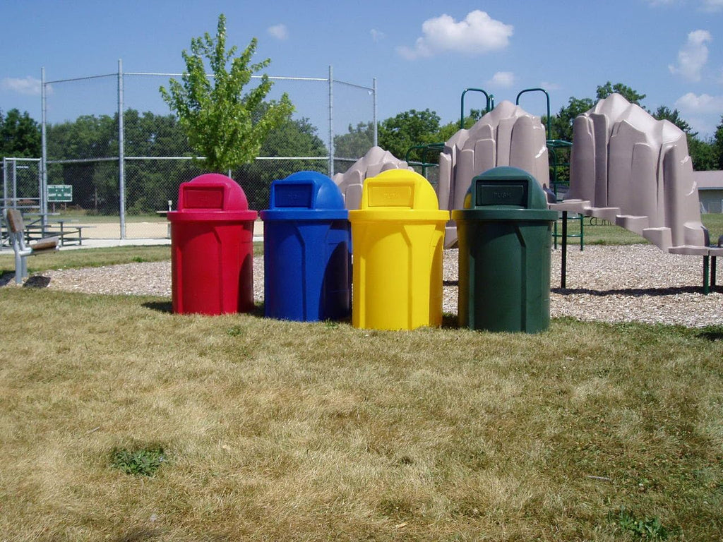 42 Gallon Circle 100% Recycled Plastic Heavy Duty Outdoor Commercial Trash Can with Push Open Dome Lid and Internal Liner | Great for Schools and Businesses - Green Granite