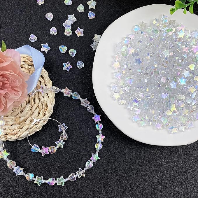 Jmassyang 600 PCS Acrylic Heart Star Shape Beads Clear AB Assortments Flat - Image 4