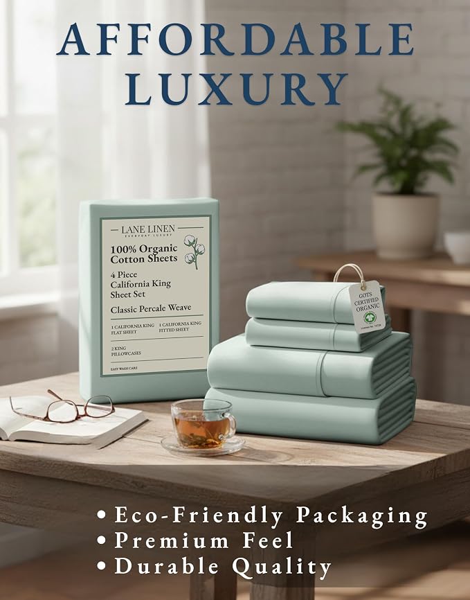 LANE LINEN 100% Organic Cotton California King Sheets Set, Soft & Comf Low Pill - Image 8