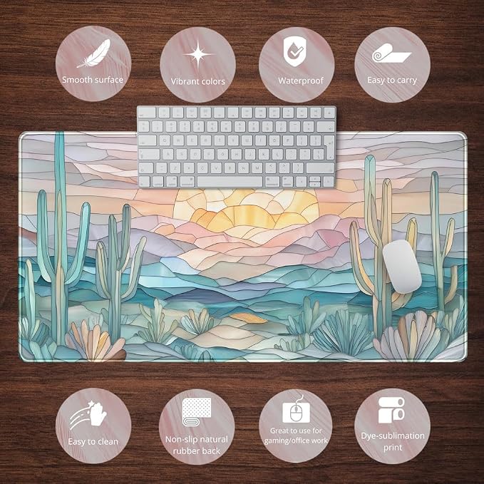 Desk Mat Gaming Abstract Ocean Desk Pad Large Mouse and Keyboard Pad, Faux - Image 6