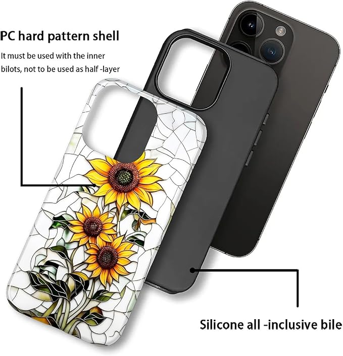 ZHEGAILIAN Case for iPhone 13 Pro Max, Sunflower Faux Stained Glass Effect - Image 2