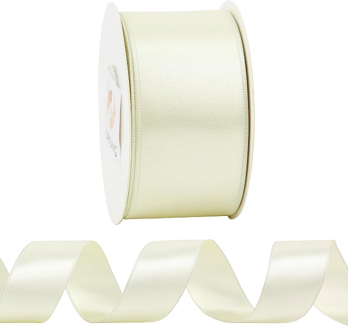 HUIHUANG Ivory Satin Wired Ribbon 1-1/2 inch Double-Sided Satin Wire Edge Ribbon - Image 7