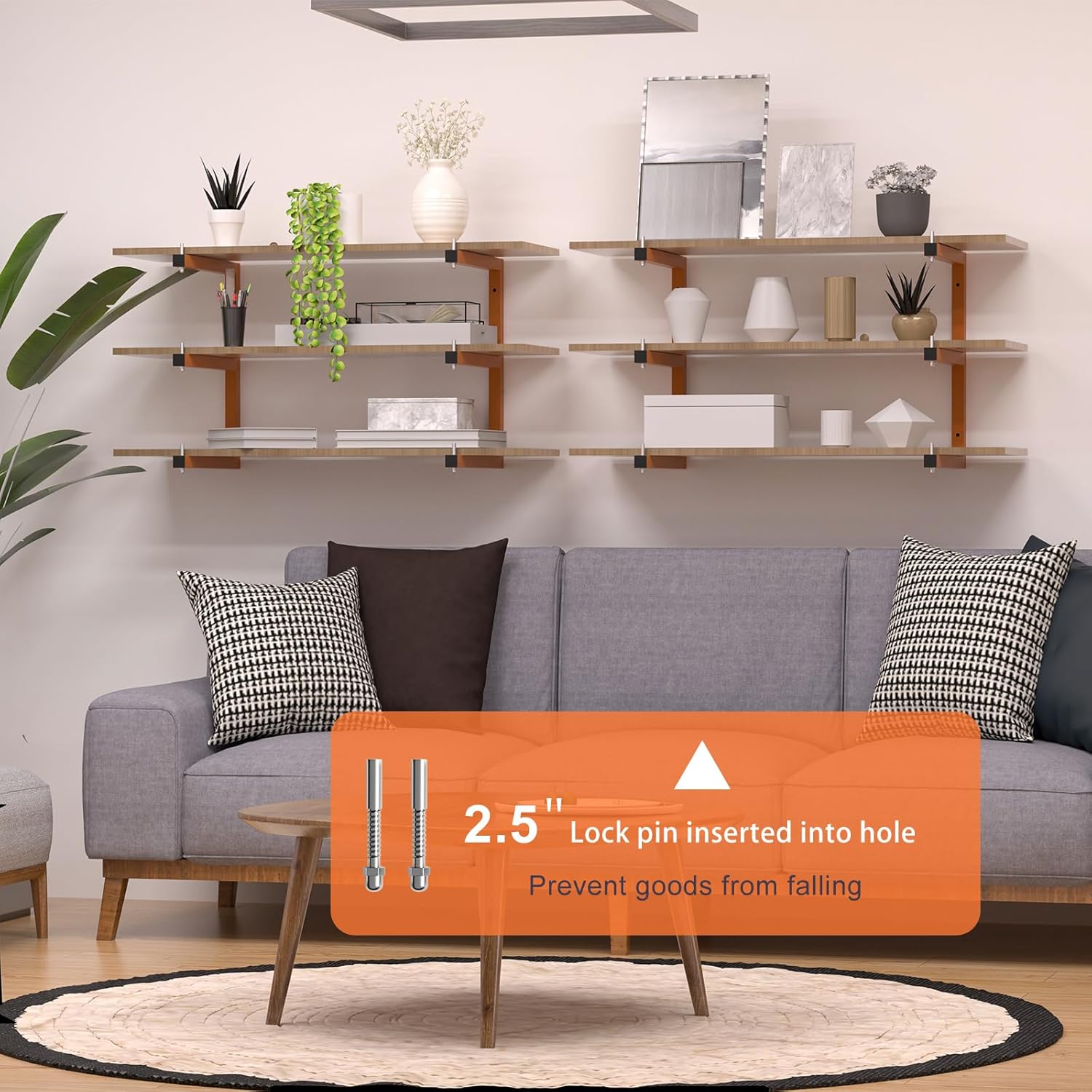 6 PACK Lumber Rack Wall-Mounted Lumber Storage Rack, Heavy Duty Wood Storage Racks With 9-Level System, 1980 LB Sturdy Garage Wood Organizer, Hanging Orange Lumber Metal Racks for Indoor & Outdoor