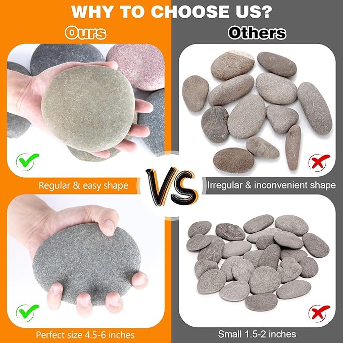 River Rocks for Painting 12 Pcs Extra Large 4.5"-6" Inch Flat Smooth Painting - Image 3