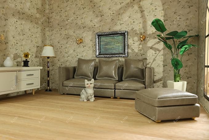 iLAND Dollhouse Furniture Sectional Dollhouse Couch Set Grey Faux Leather Sofa - Image 2