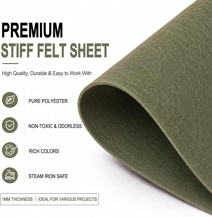 Sage Green Large Felt Fabric 36" x 36", 1mm Stiff Felt Sheet, Nonwoven Fabric - Image 4