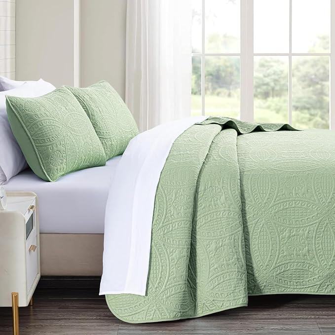 akkialla Twin Quilt Bedding Set, Sage Green Ultrasonic Quilt Set, Lightweight - Image 4