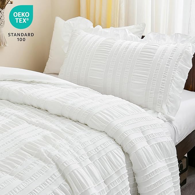 WONGS BEDDING Comforter Full Size, Soft Seersucker Textured Bedding Set Full - Image 8