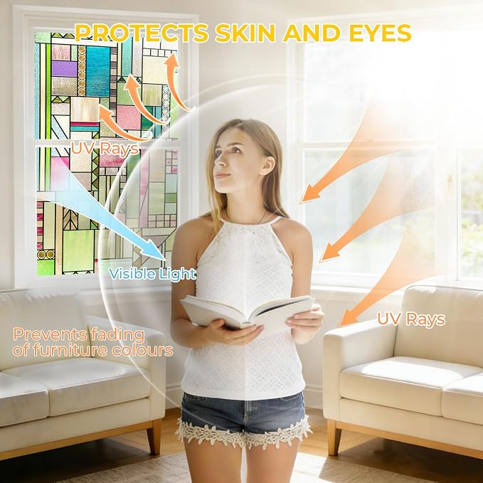 3D Stained Glass Window Privacy Film, Heat Control UV Blocking Static Cling - Image 4