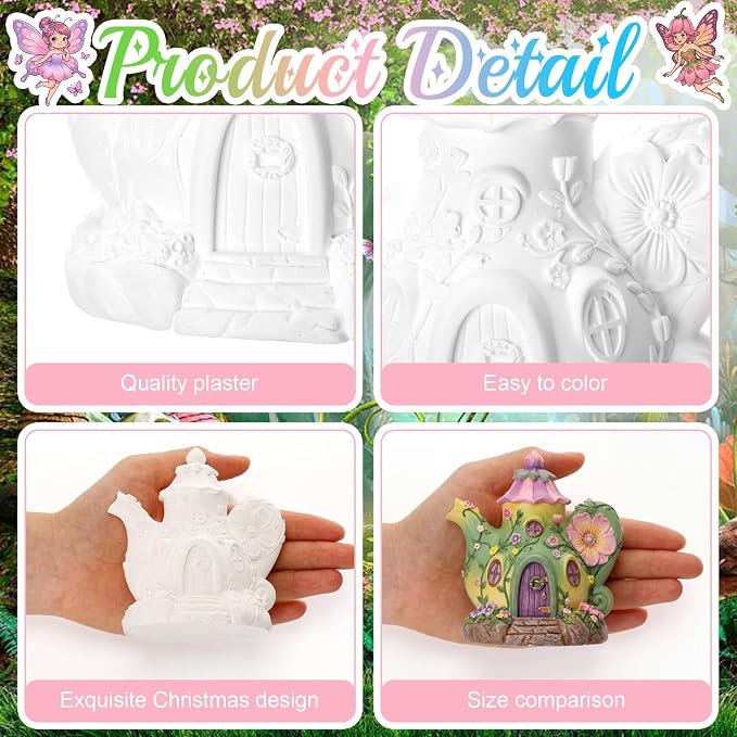Thyle 6 Set 5 Inch Ceramics Fairy House to Paint Teapot Fairy Garden House - Image 3
