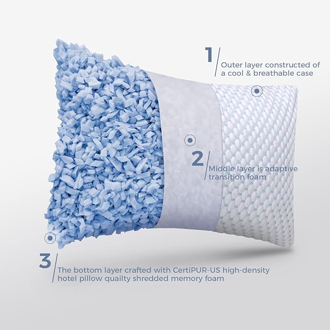 OSBED Cooling Adjustable Shredded Memory Foam Pillows Queen Size Set of 4 - Image 4
