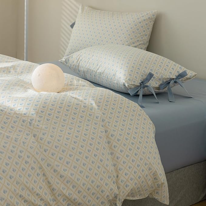 mixinni Blue Floral Duvet Cover Twin Size- 3 Piece Cottagecore Bedding Set - Image 3