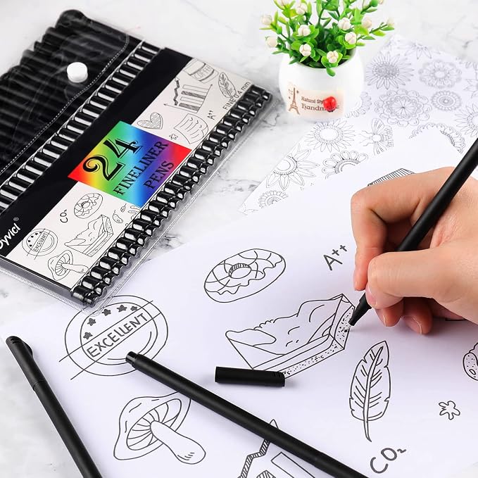 Dyvicl Journal Planner Pens Black Colored Pens, 24 Pack 0.4mm Fineliner Pen Set - Image 5