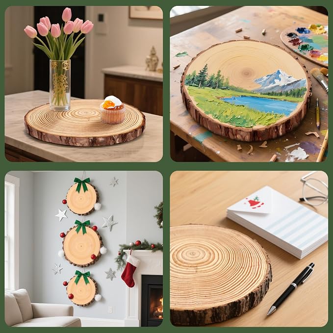 FSWCCK 2 Pack Nature Unfinished Round Wood Slices, 9-11 Inches Wooden Circle - Image 3