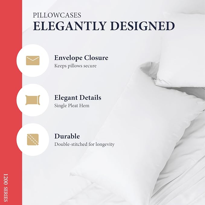100% Egyptian Cotton Pillow Cases Standard/Queen Size Set of 4 - Image 4