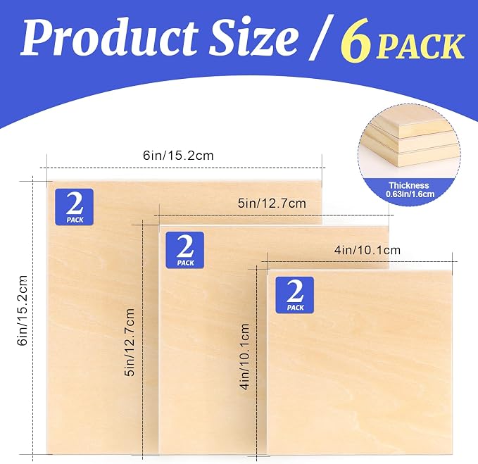 ESRICH 6 Pack Wood Panels with 4"x4", Square Craft Wood Canvas Boards, Blank - Image 2
