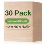 30 Pack Basswood Plywood, Thin Unfinished Wood Sheets Blanks by Wowood