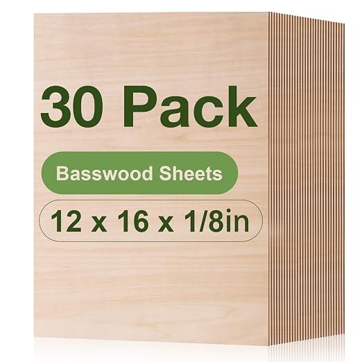 30 Pack Basswood Plywood, Thin Unfinished Wood Sheets Blanks by Wowood