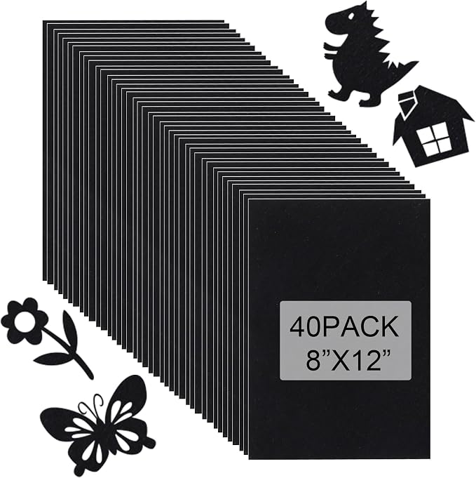 40 Pcs Stiff Felt Fabric Sheet for Crafts, 1mm Thick and 8”x12”Black Felt by Tiparts