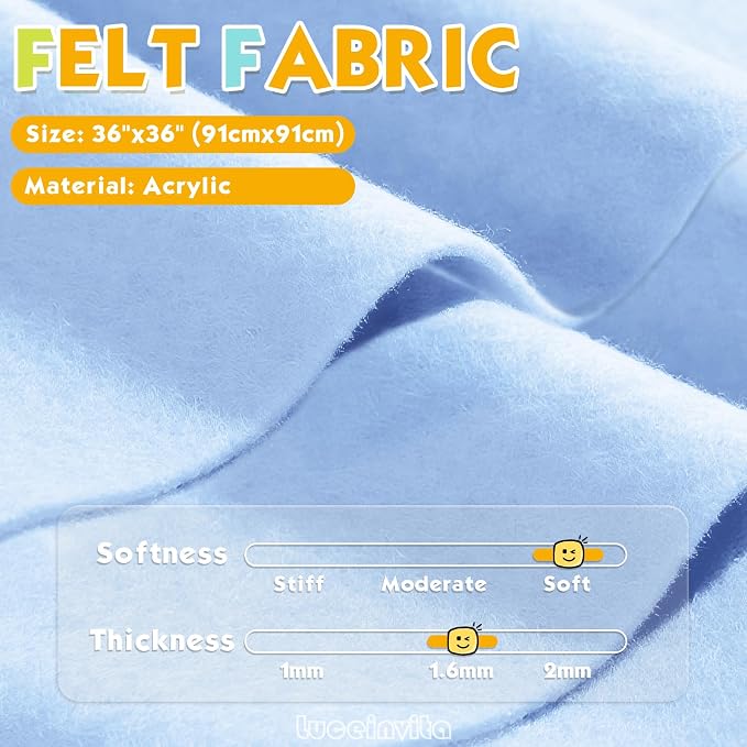 Soft Blue 36" X 36" Felt Fabric Sheet - Image 2