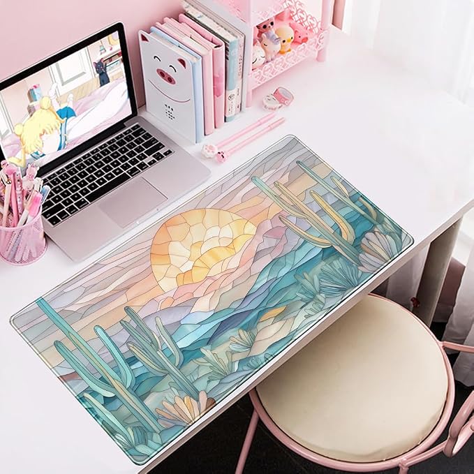 Desk Mat Gaming Abstract Ocean Desk Pad Large Mouse and Keyboard Pad, Faux - Image 8