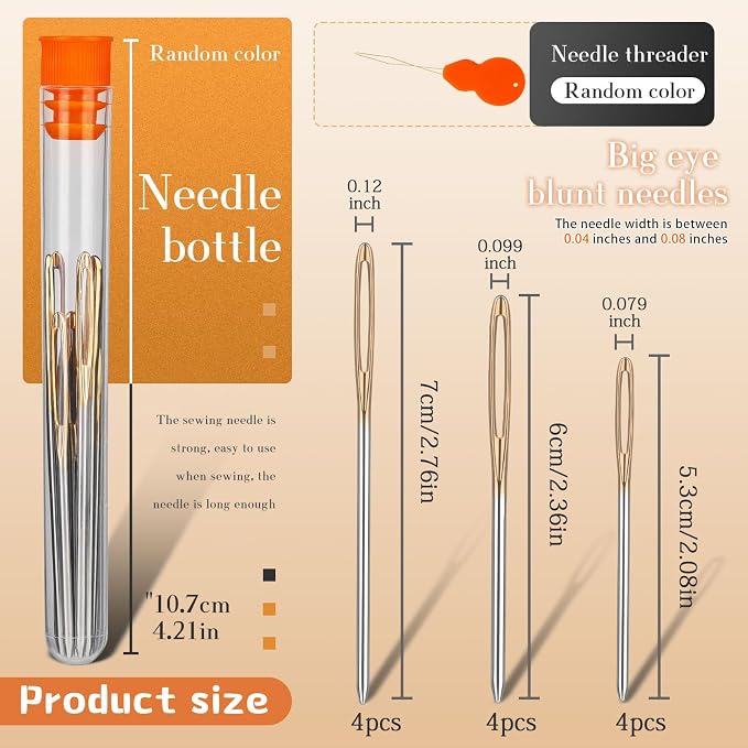 TLKKUE 12 Pcs/3 Sizes Large-Eye Blunt Needles, Steel Yarn Needle - Image 2