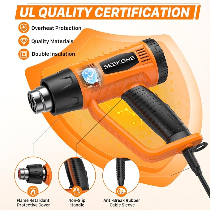 SEEKONE Heat Gun 1800W Heavy Duty Fast Heat Hot Air Gun Kit - Image 4