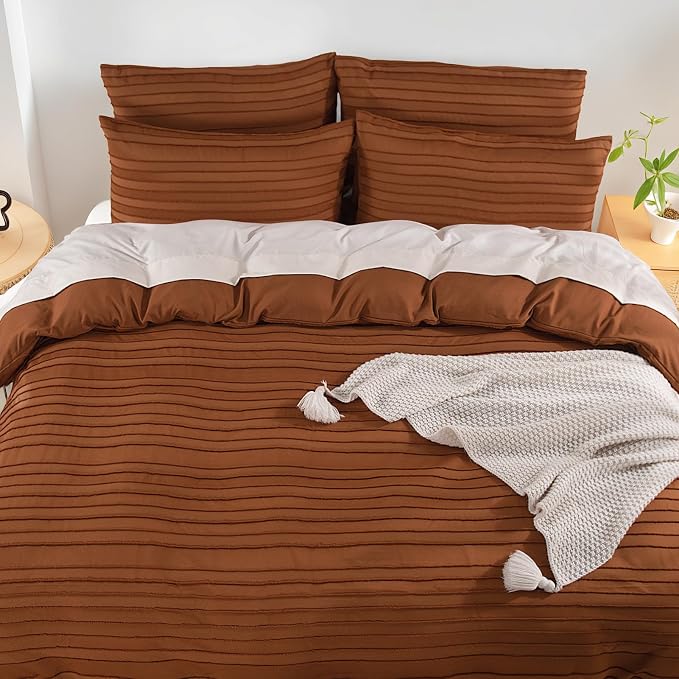 NEXHOME PRO Duvet Cover King, Brunt Orange 3 Pieces Boho Tufted Duvet Cover Set - Image 7