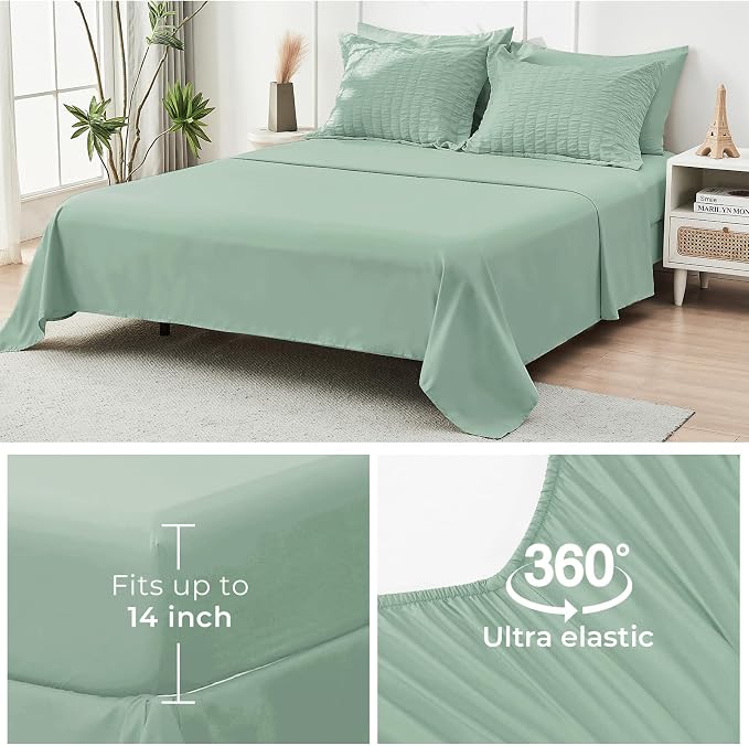 HYMOKEGE Sage Green Twin Comforter Set Seersucker 5 Pieces, All Season Luxury - Image 7