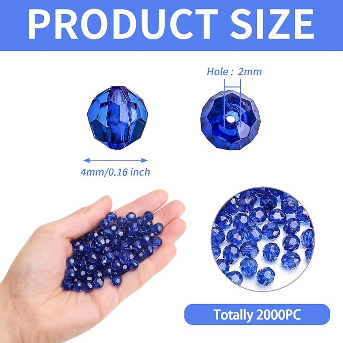 BONNY BOXX 2000pcs 4mm Acrylic Faceted Round Crystal Beads Transparent Sapphire - Image 3