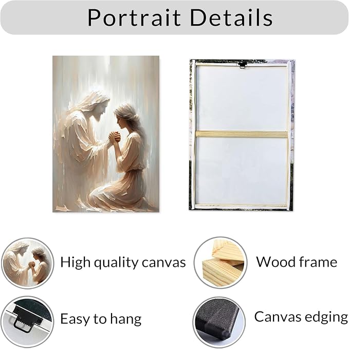 Framed Jesus and Praying Woman Canvas Wall Art -, Divine Mercy Savior Painting - Image 5