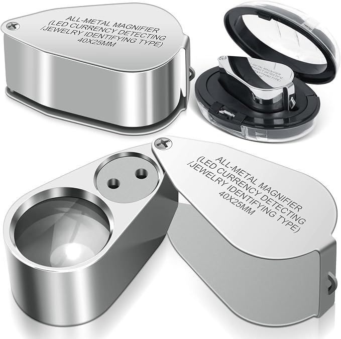 Leffis 2 Pack 40X Jewelers Loupe Magnifier Magnifying Glasses, LED/UV by Leffis