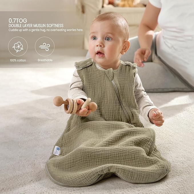 lulumoon Sleep Sack Muslin for Baby: Cotton Wearable Blanket for 15-24 Months - Soft Lightweight Ideal for Nursery Lounge Nighttime Naptime