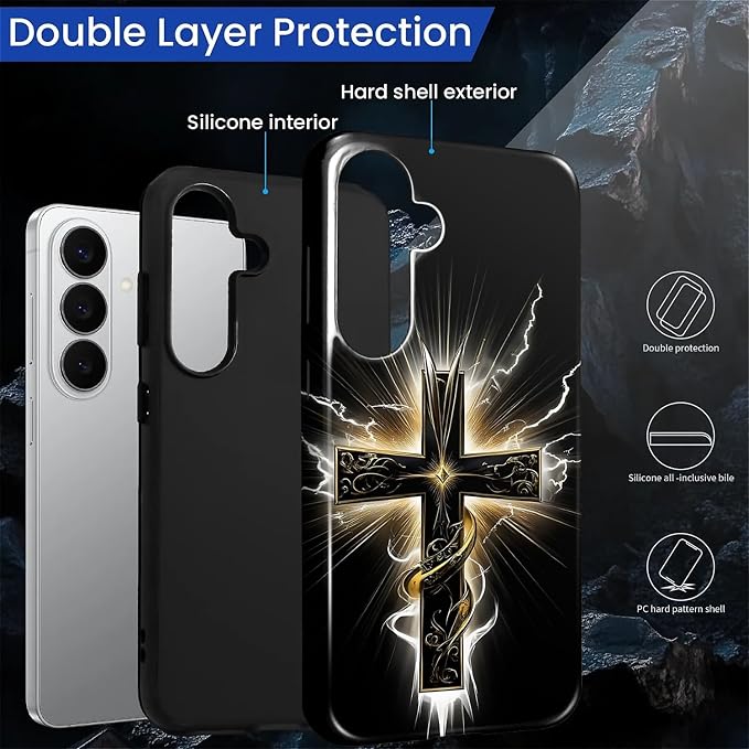for Samsung Galaxy S26 Case, Cool Cross Pattern Glossy 2 in 1 Shockproof Bumper - Image 3
