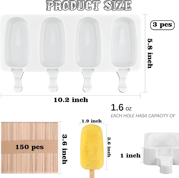 Sakolla Large Silicone Popsicle Molds Set of 3, Oval 4 Cavities Homemade Ice - Image 2