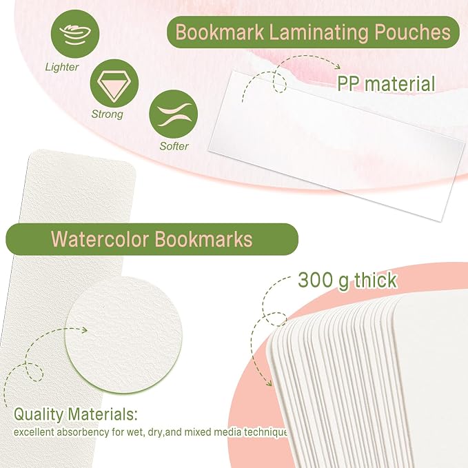50 Pcs Watercolor Bookmarks & 50 Pcs Bookmark Laminating Pouches 1.9 x 5.9 inch - Image 3