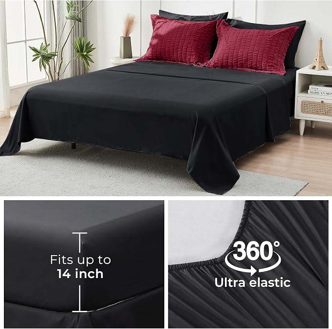 HYMOKEGE Red & Black Queen Comforter Set Seersucker 7 Pieces, All Season Luxury - Image 5