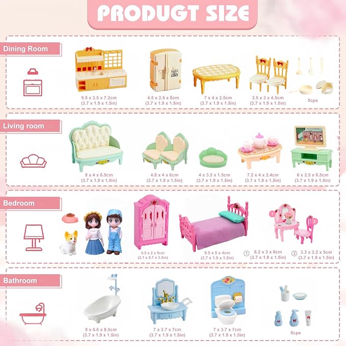 Princess Dollhouse Furniture Set, 48 Piece Luxury Miniature Accessories - Image 2