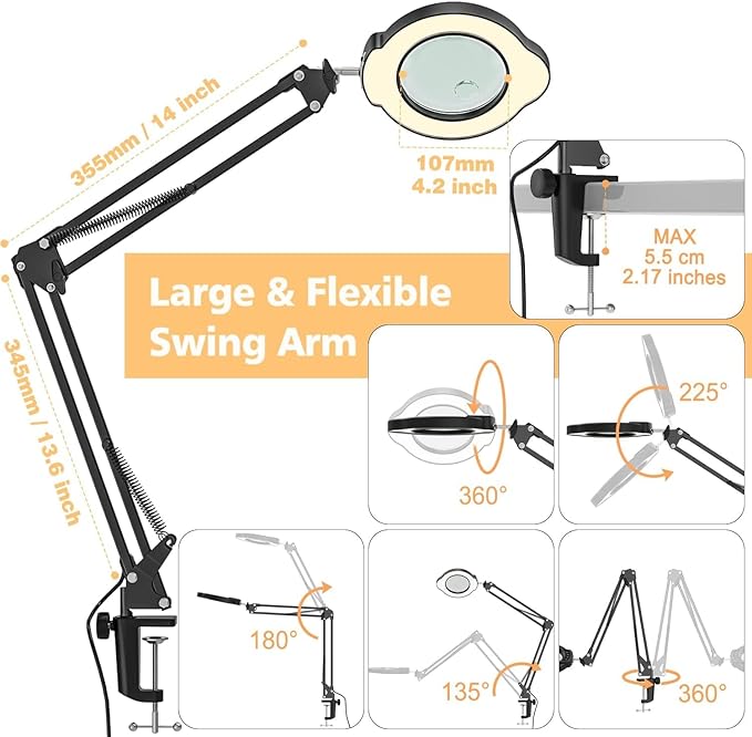Magnifying Glass with Light and Clamp, 15X 10X Desk Magnifying Lamp, 84 LED - Image 5