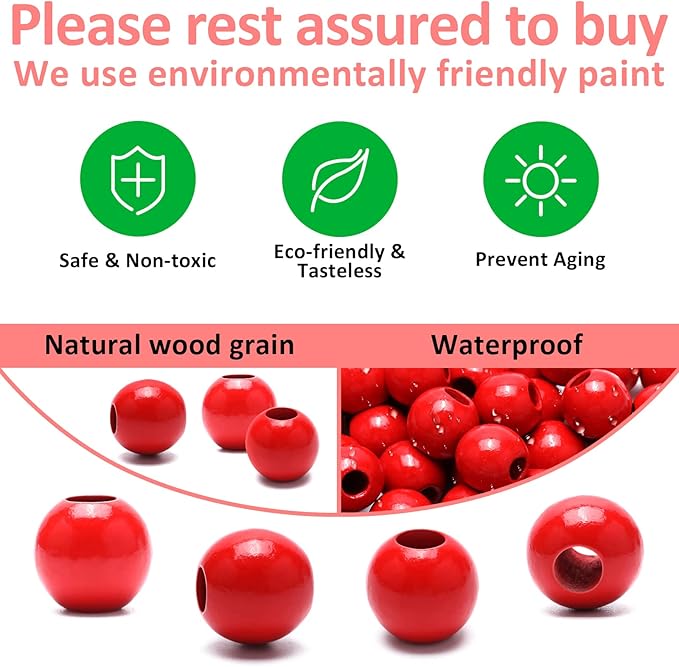 240Pcs Red Wood Beads 16mm for Craft Large Hole Wood Beads Hole: 6mm - Image 3
