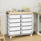 10 Drawers Rolling Cart with Wooden Tabletop, Utility Storage Cart with Wheels - Image 8